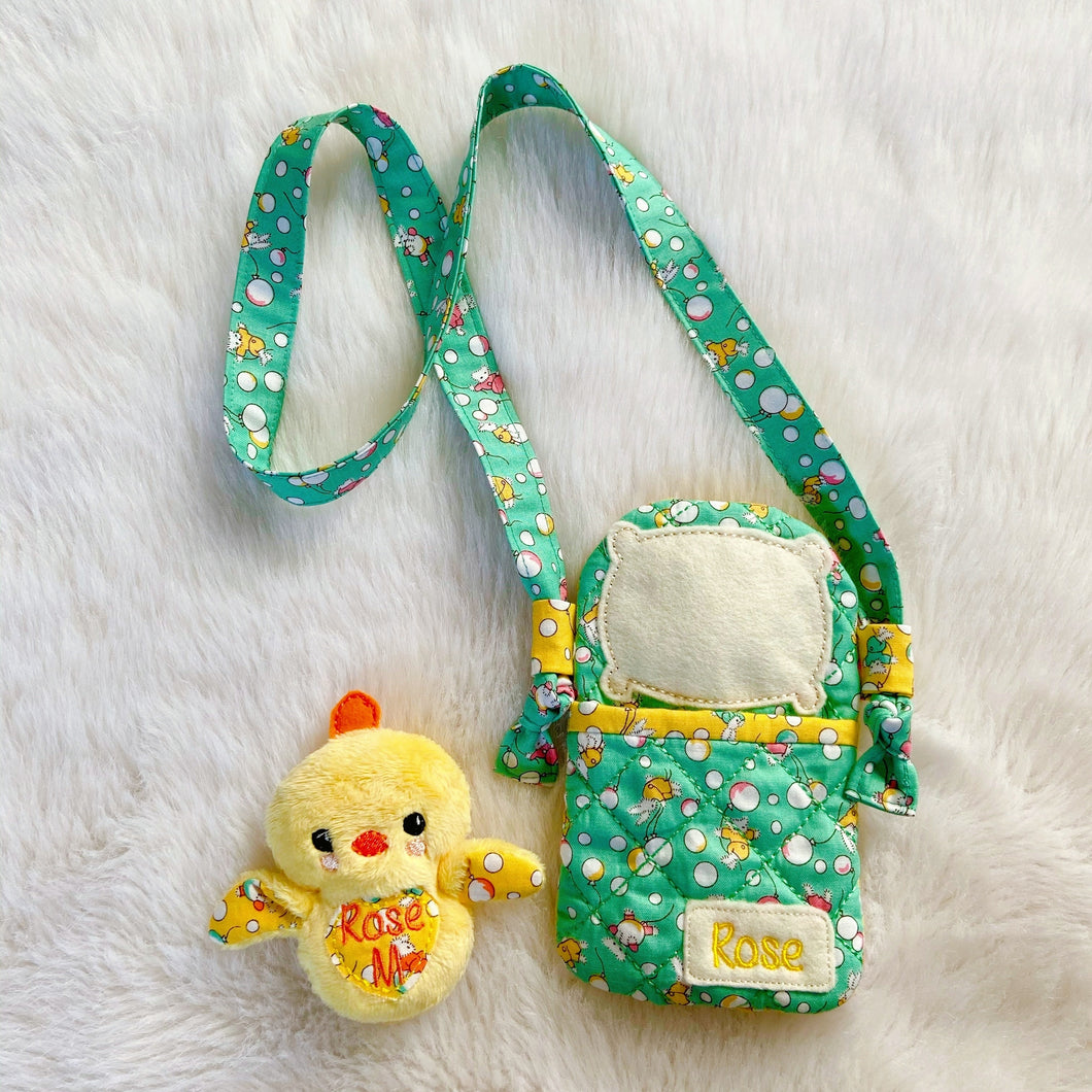 ‘Carry me with you’ stuffed animal with bed/bag